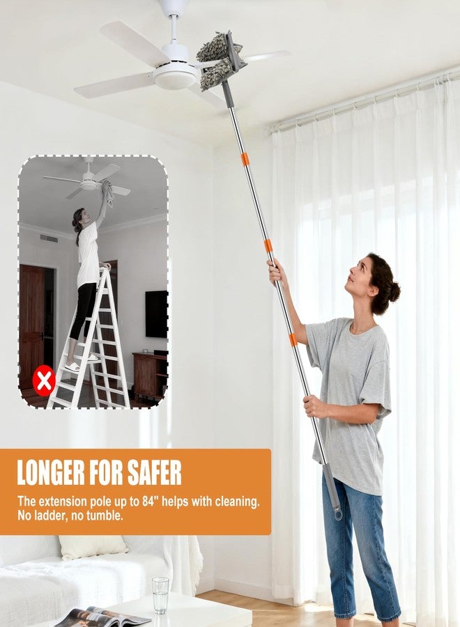 CALBEAU Ceiling Fan Cleaner Duster with 84'' Extension Pole, Baseboard Cleaner Tool with Handle, Reusable Chenille & Microfiber Pads for Dusting Ceiling Fan Baseboard Wall Window Floor - Image 4